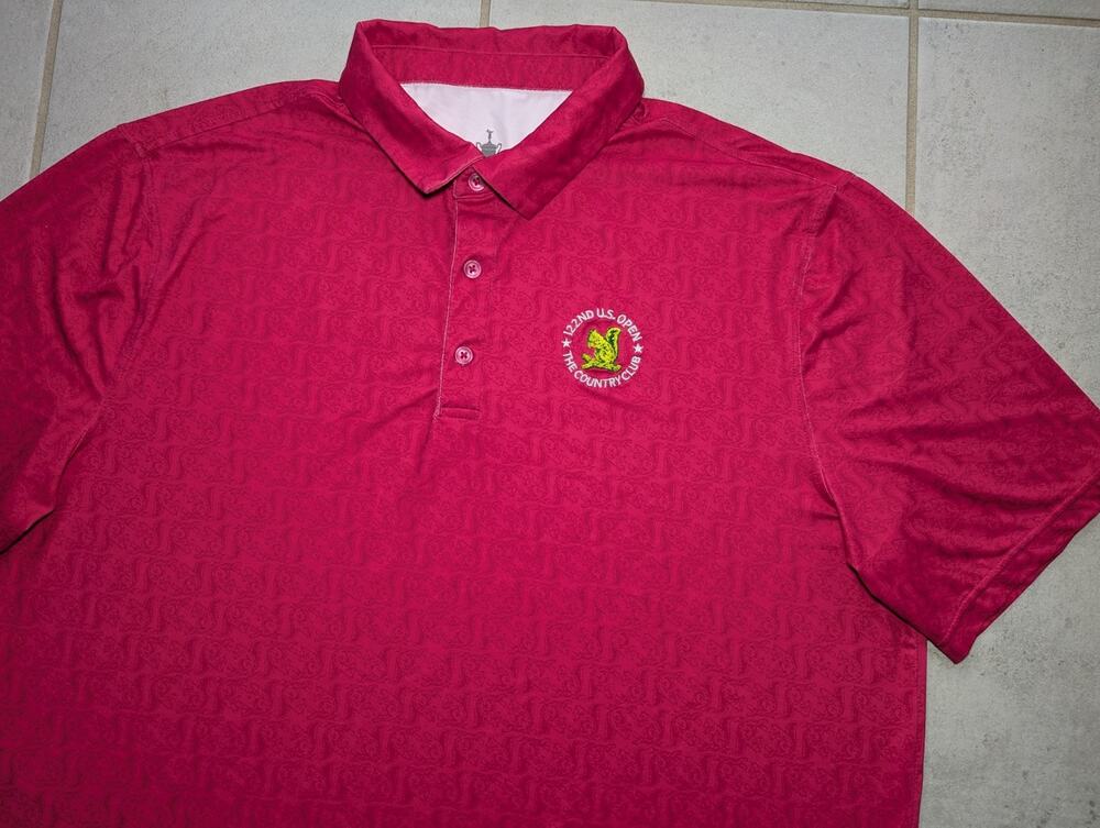US Open Men's XL Golf Polo Shirt Pink 122nd The Country Club Squirrel Print